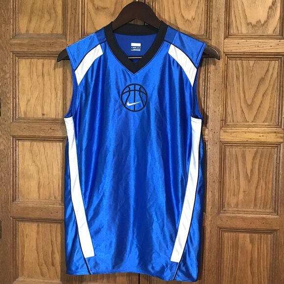 Nike Basketball Jersey Youth L (14-16) Blue & White Embroidered Logo Tank Top - Picture 1 of 9